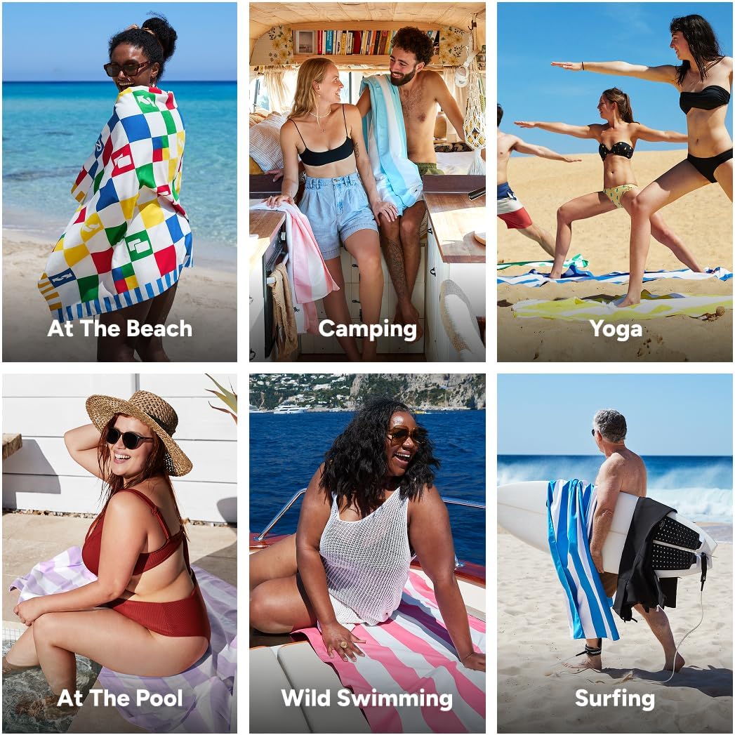 Dock & Bay Beach Towel - Quick Dry, Sand Free - Compact, Lightweight - 100% Recycled - Includes Bag - Wild Card - Large (160x90cm, 63x35)