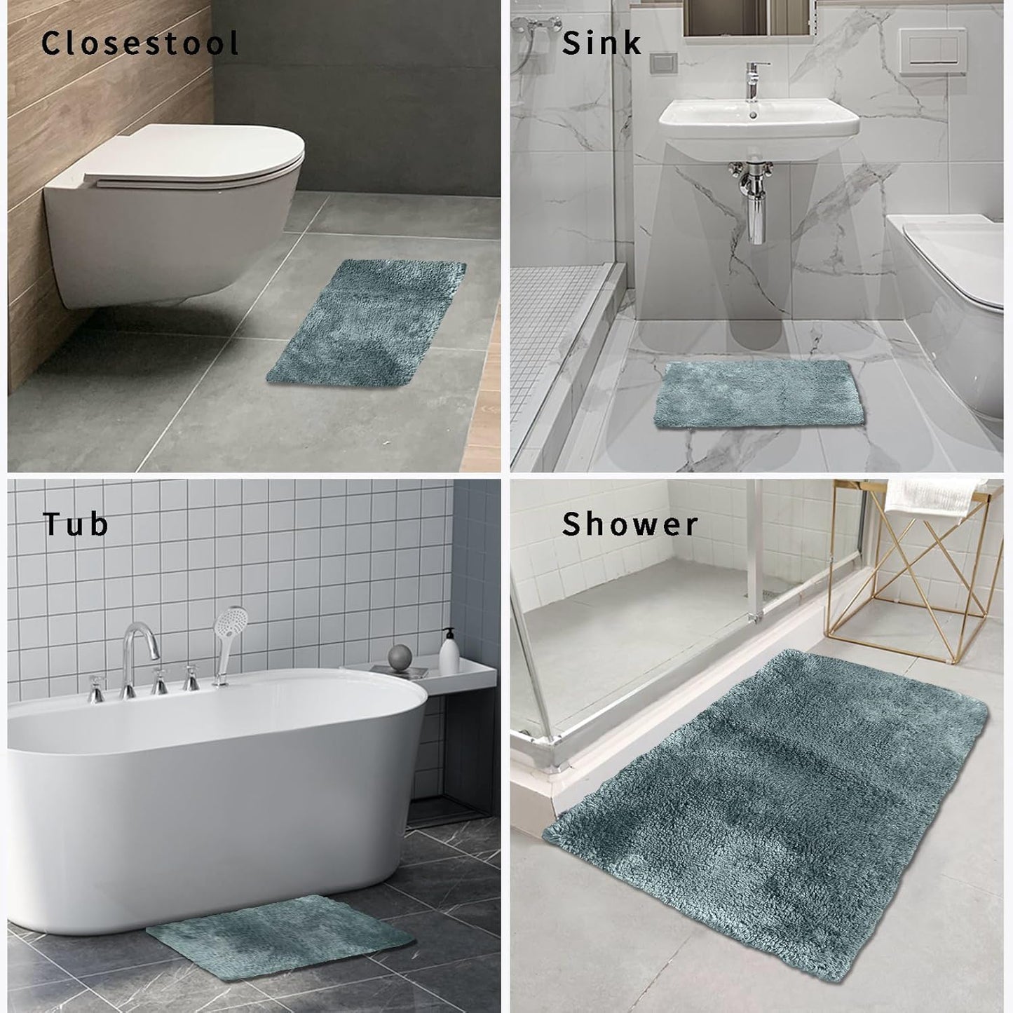 FIFU Bathroom Rugs 20" W x 32" L, Bath Mat for Bathroom, Bedroom, Laundry Room & Kitchen, Non-Slip Rubber Latex Backing, Extra Soft and Absorbent Microfiber Carpet, Machine Washable Rug, Teal