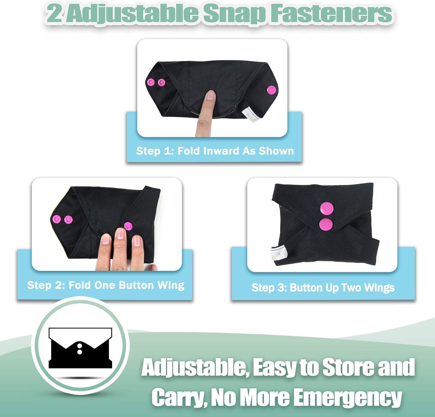 wegreeco Charcoal Reusable Menstrual Pads - Reusable Sanitary Pads | Reusable Panty Liners | Soft Cloth Menstrual - 6 Pack with 1 Cloth Mini Wet Bag (Medium, Black)