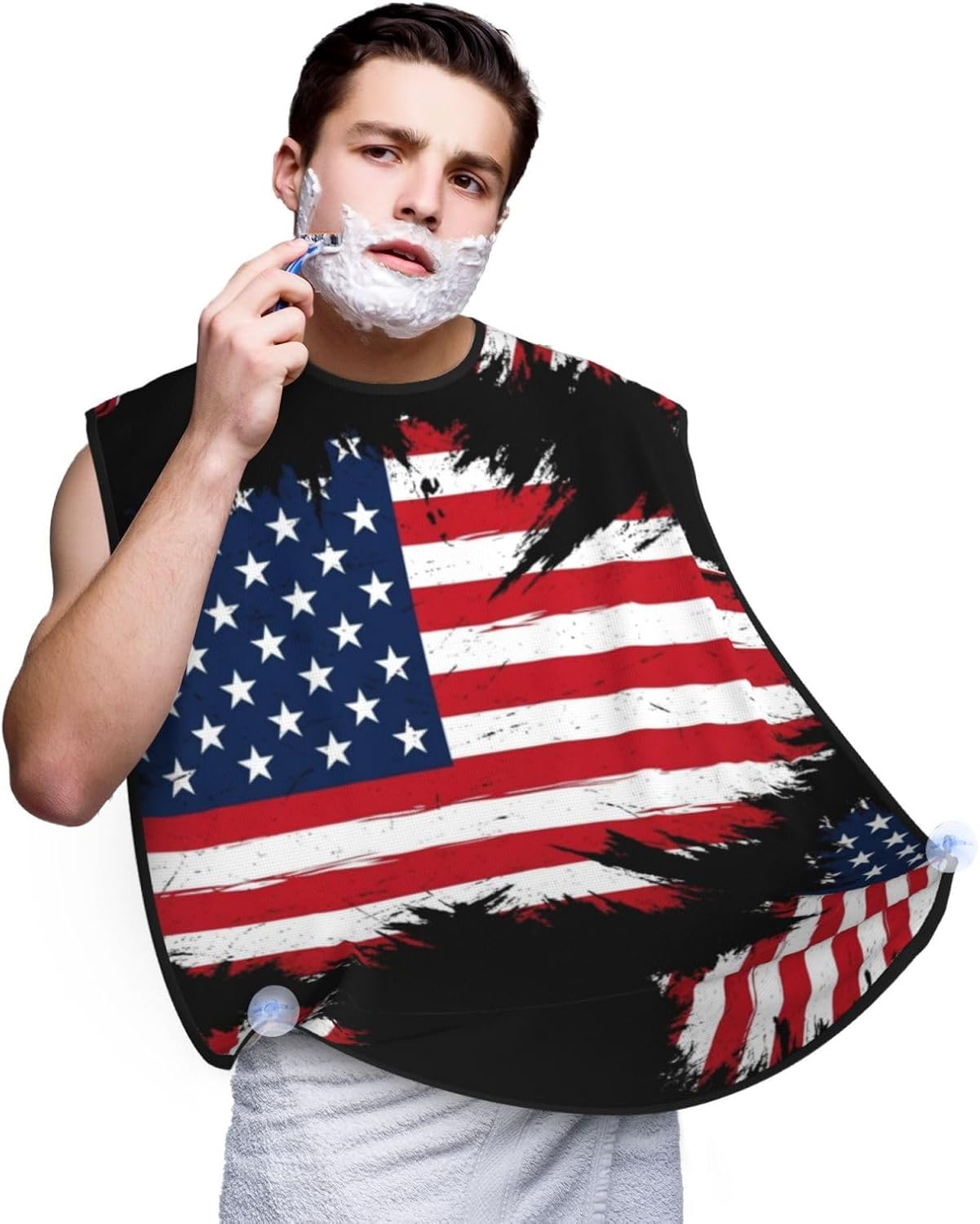 Men's Beard Maintenance Apron, Waterproof & Easy Clean, Grunge USA American Flag