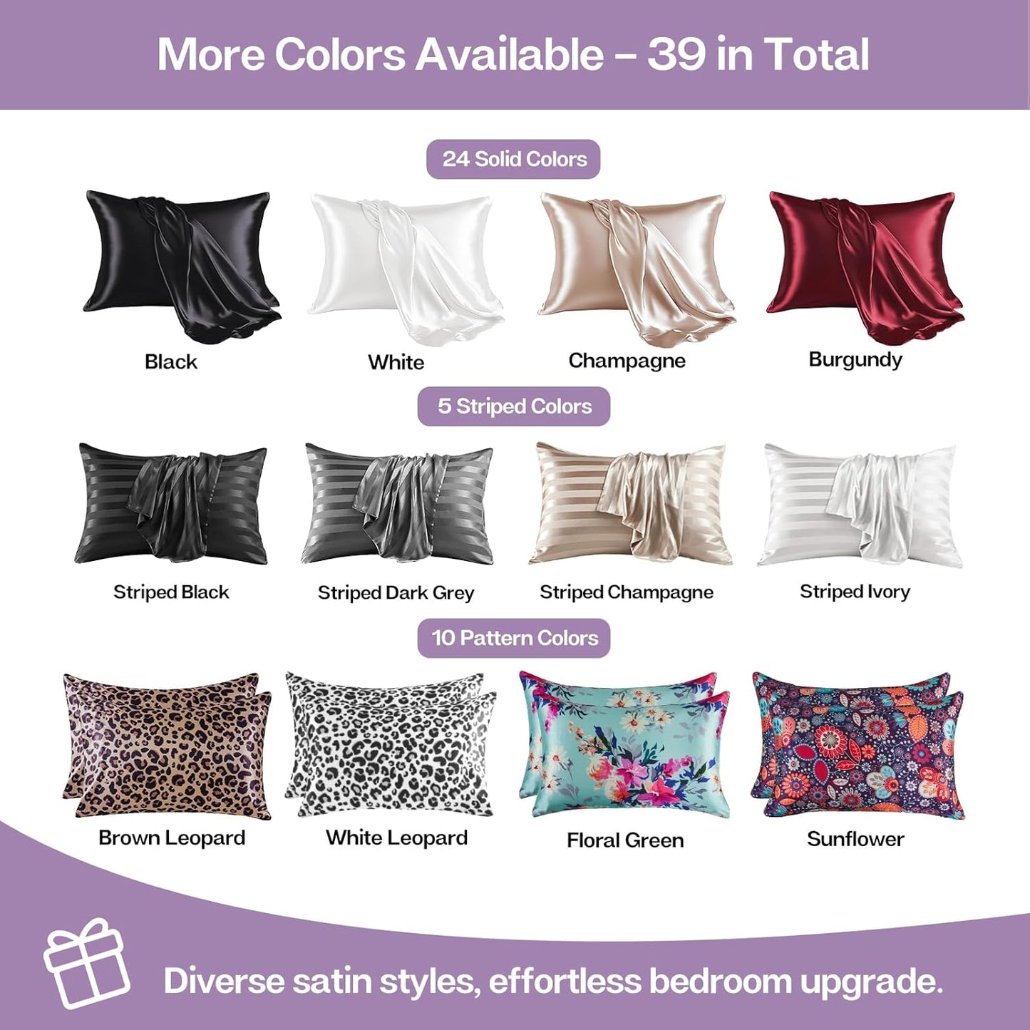 MR&HM Satin Pillowcase for Hair and Skin, Silk Satin Pillowcase 2 Pack, King Size Pillow Cases Set of 2, Silky Pillow Cover with Envelope Closure (20x40, Lavender)