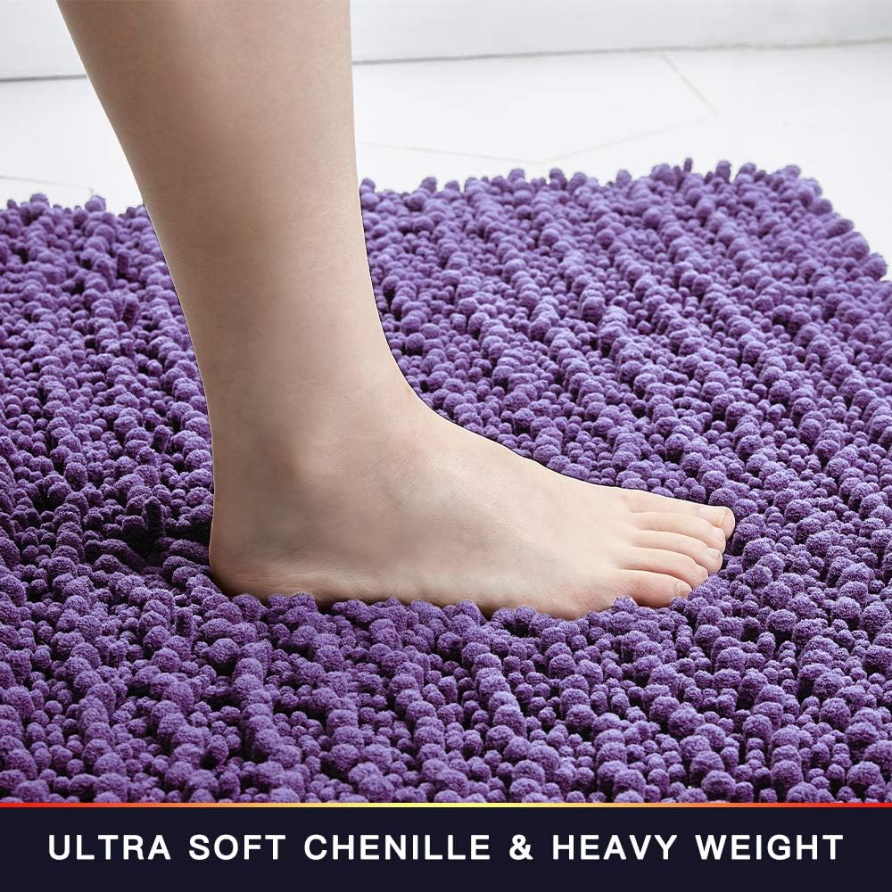 Walensee Large Bathroom Rug Non Slip Bath Mat (72x24 Inch Lavender) Water Absorbent Super Soft Shaggy Chenille Machine Washable Dry Extra Thick Perfect Absorbant Best Plush Carpet for Shower Floor