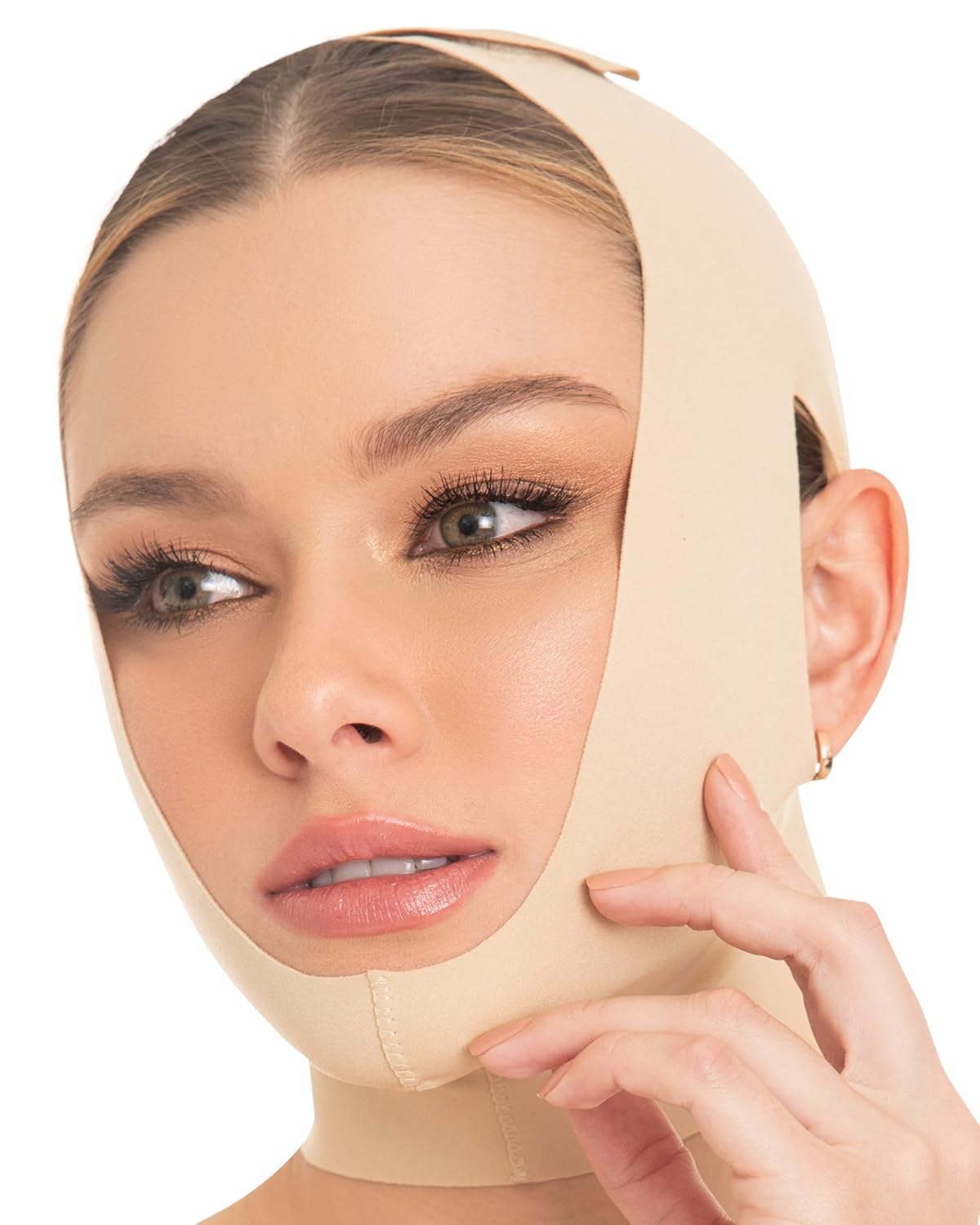 M&D Face Slimming Chin Strap Lipo Compression Garment Mentonera Postquirúrgica Facial Beige XL