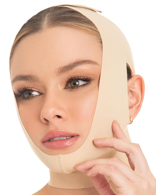 M&D Face Slimming Chin Strap Lipo Compression Garment Mentonera Postquirúrgica Facial Beige XL