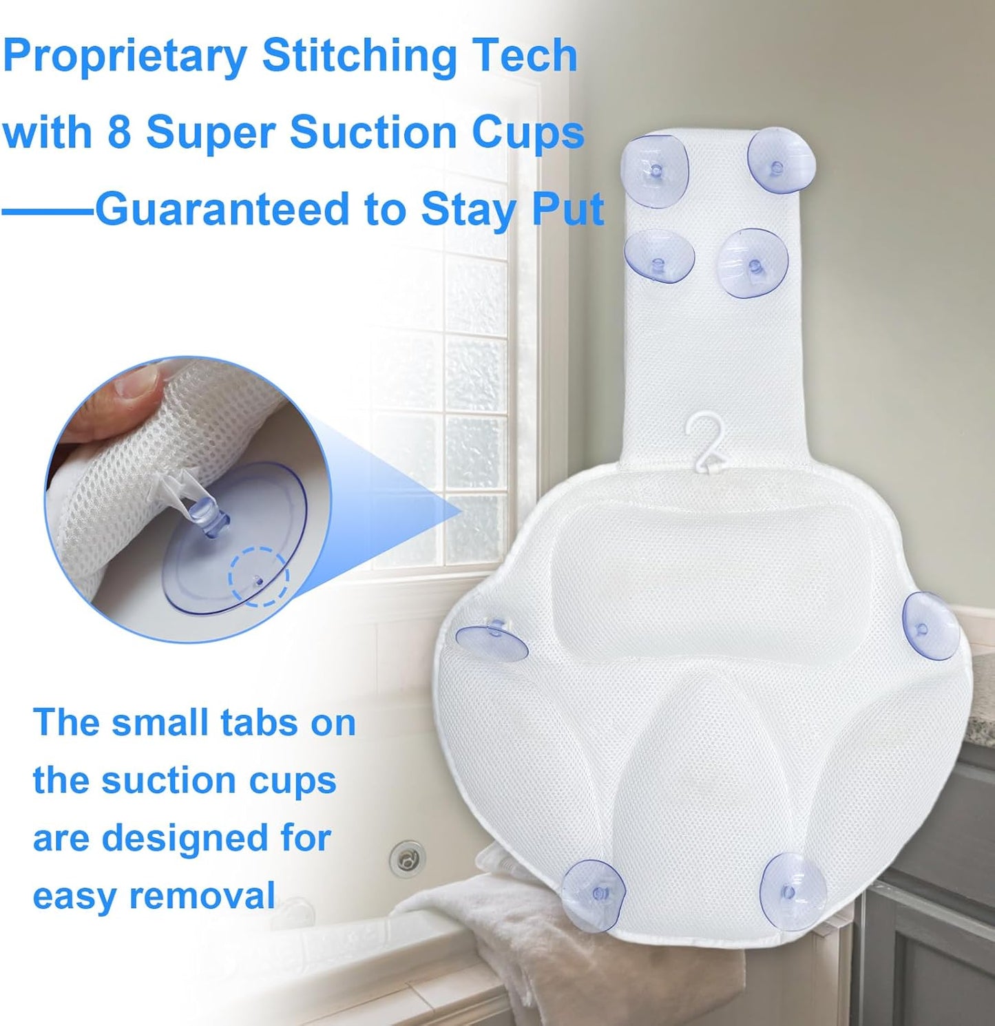 Ultra-Comfort Bathtub Pillow - 2 Sizes, Extra Thick & Soft, Quick-Dry, Anti-Detachment and Anti-Slip Suction Cups, Universal Fit for All Bathtubs, Machine Washable (Standard Store Sizes)