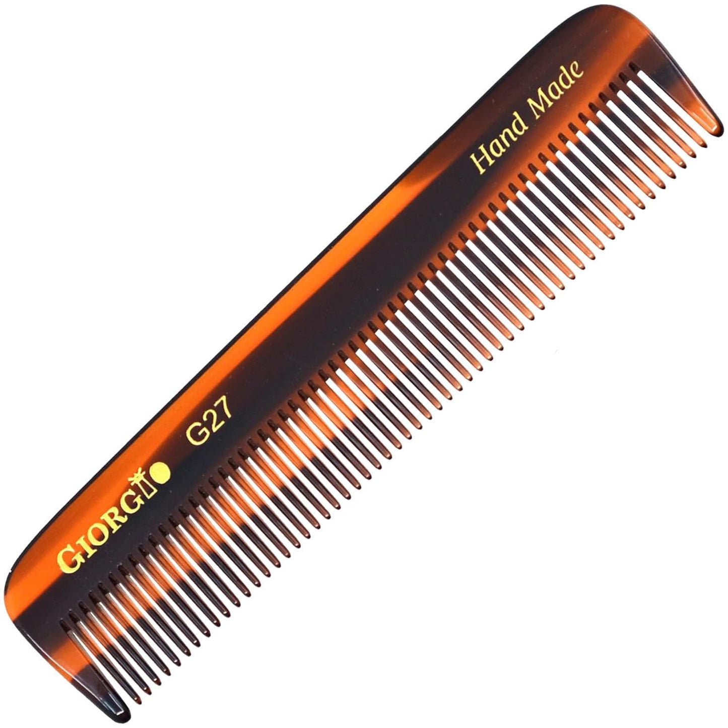 Giorgio G27 Handmade All Fine Tooth Pocket Comb, Hair Comb Straightener for Everyday Grooming Styling Hair, Mustache and Beard for Men Women and Kids, Saw Cut and Polished (Tortoiseshell)