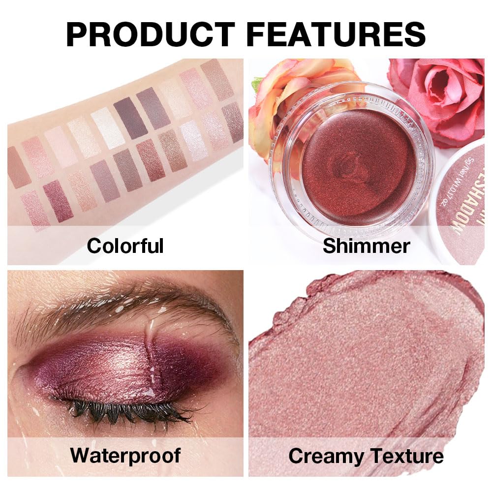 Kaely Single Cream Eyeshadow Pot, Rose Shimmer Eye Shadow for Older Women High Pigmented Waterproof, Natural Eyeshadow Palette Makeup Brightener, sombras en crema para ojos, Blendable, 27