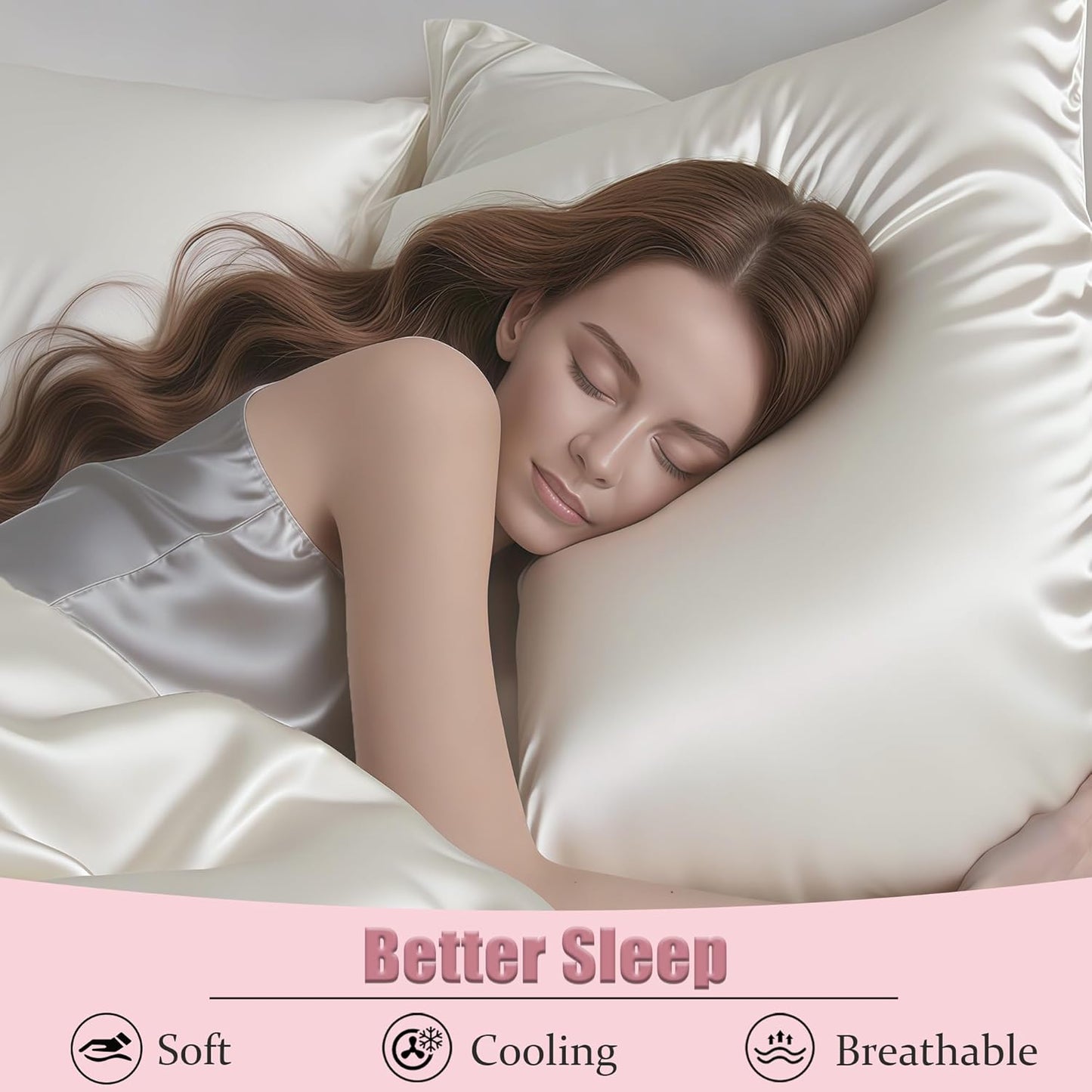 Mulberry Silk Pillow Cases 2 Pack Standard Size with Zipper, Ultra Smooth Soft Breathable Cooling Pillow Cases for Hot Sleepers, Silk Satin Pillowcase for Hair and Skin Set of 2, Gifts for Women