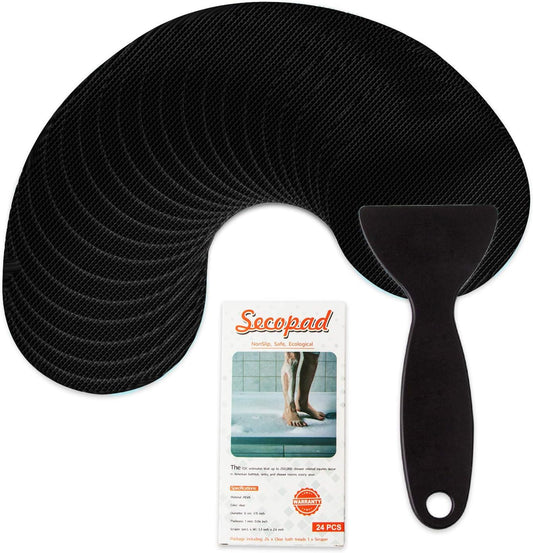 Non-Slip Bathtub Stickers, 24 PCS Safety Bathroom Tubs Showers Treads Adhesive Decals Scraper (Black)