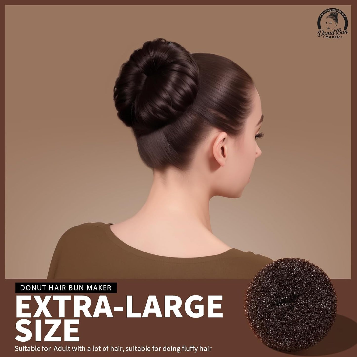 Teenitor Hair Bun Maker for Kids Girls - 4pcs Brown Ballet Buns in 4 Sizes, Hair Donuts