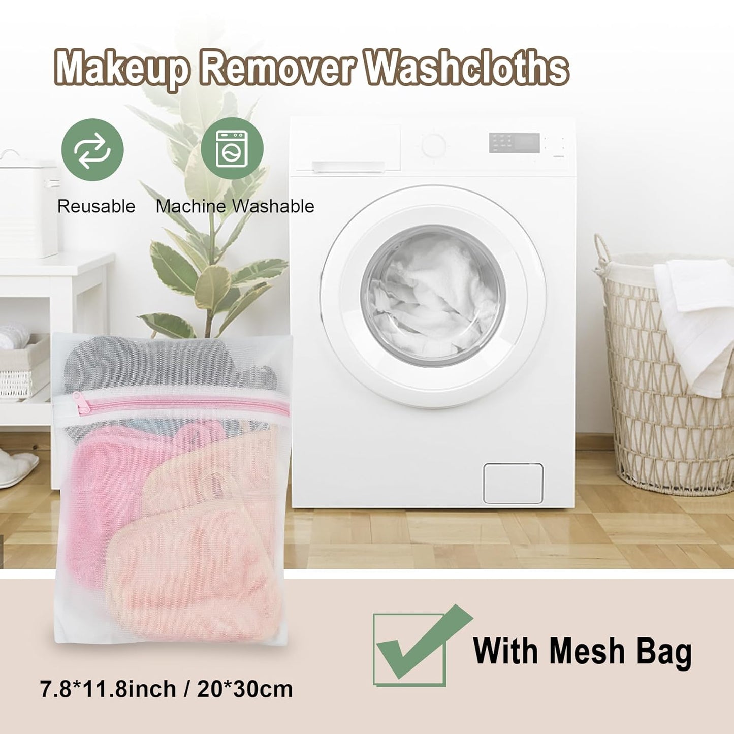 KODAMO Makeup Remover Cloth, 12 Pack Reusable Makeup Remover Towels with Washable Travel Bag, Microfiber Face Wash Cloths for Women All Skin Types, Coral/Pink/Green/Grey