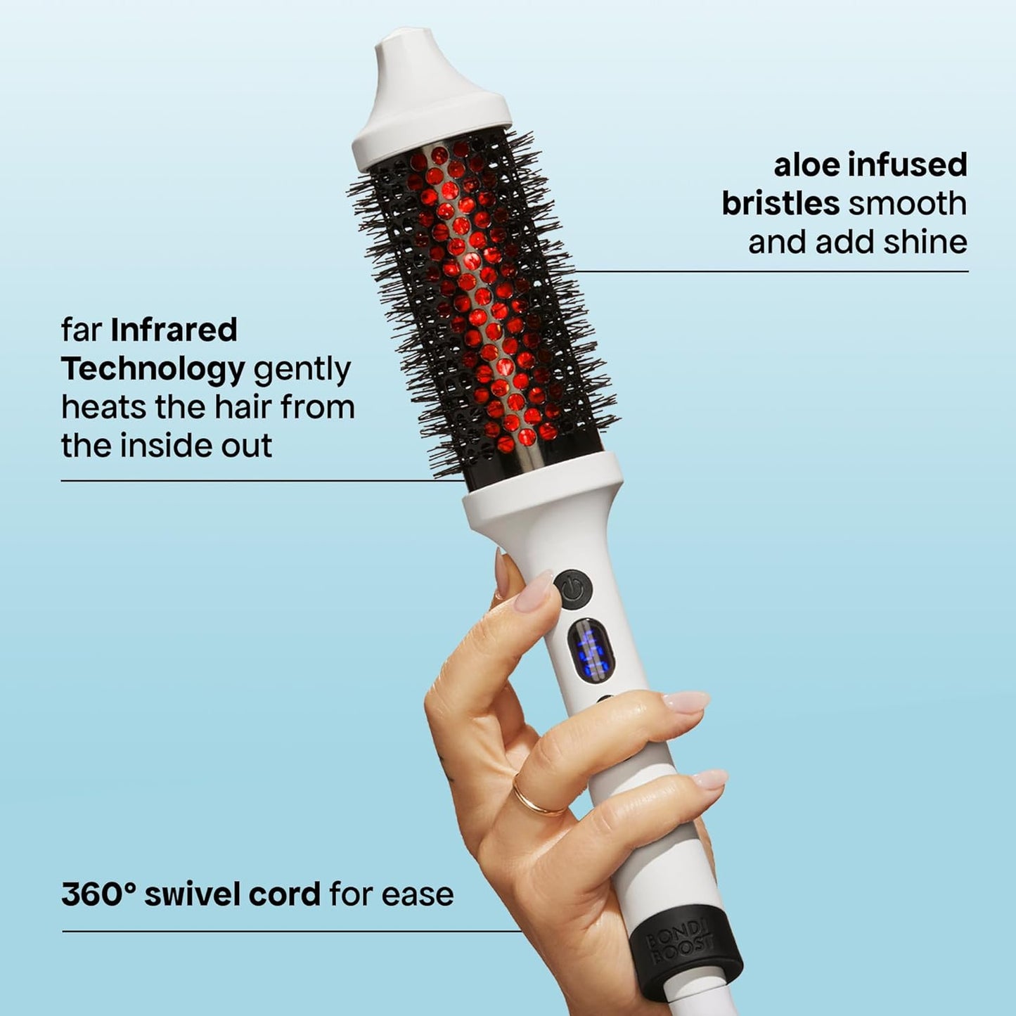 BONDIBOOST Infrared Thermal Brush, Heated Thermal Round Brush for Smooth + Shiny Hair, Dry Hair Styling for Instant Volume, Less Hair Breakage + Minimizes Snags, Frizz-Free