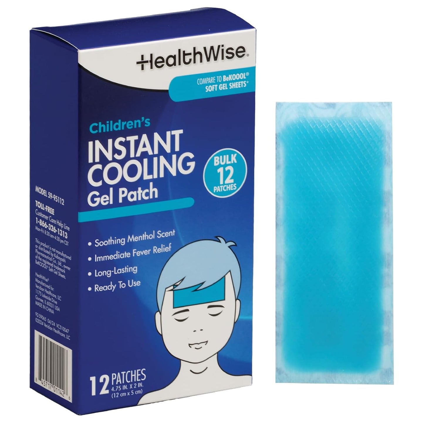HealthWise Instant Cool Gel Patches | Children’s Forehead Sheets | 12-Count | 4.75” x 2” | Soothing Menthol Vapors | Fever Relief | Non-Medicated Formula