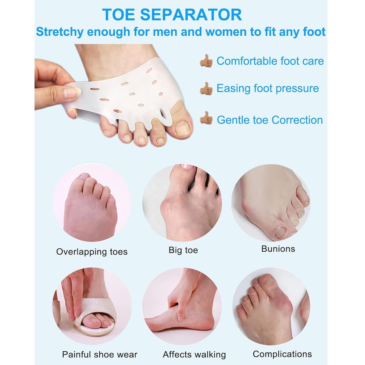 6 Pairs Silicone Toe Separators, Bunion Corrector Cushion, Metatarsal Pads, Ball of Foot Cushions, Breathable Soft Gel Foot Cushions for Men Women Straighten Overlapping Toes, Realign Crooked Toes