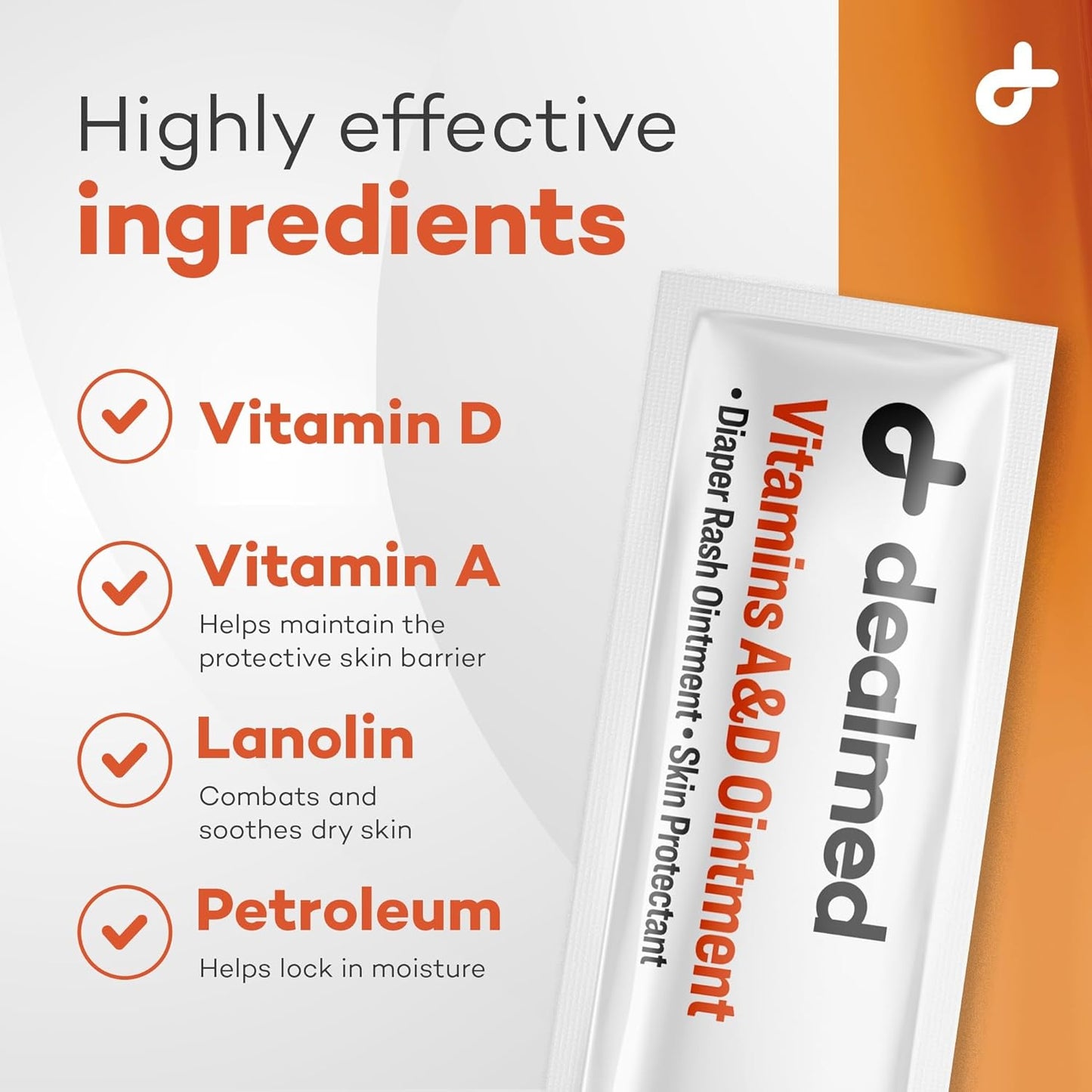 Dealmed A&D Ointment | Diaper Rash Cream for Baby with Vitamins A & D | Moisturizing Skin Protectant | Soothes and Nourishes | Healing Ointment for Dry and Cracked Skin (144 Packets/Box, Pack of 1)