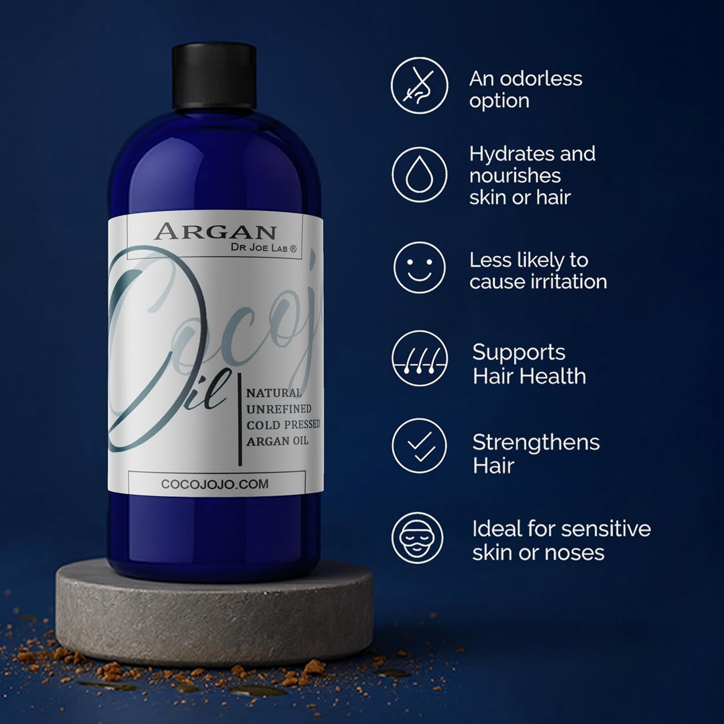 Argan Oil -Cold Pressed 16 oz Pure Natural Extra Virgin Unrefined Argan Moroccan Marrakesh Oil Moisturizer Hair Face Lips Body Scalp Skin Hair