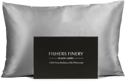 Fishers Finery 30mm 100% Pure Mulberry Silk Pillowcase, Quality Tested (Silver, King)