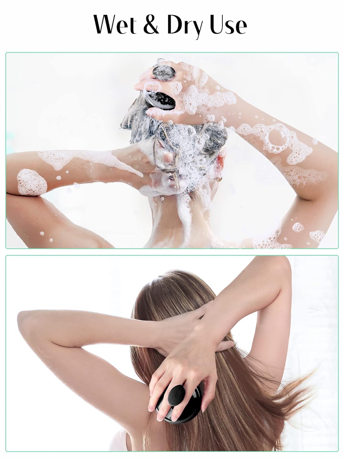 HEETA Scalp Massager Hair Growth, Soft Silicone Scalp Scrubber Shampoo Brush for Exfoliation, Dandruff Removal Head Massage Stress Relax, Wet & Dry Use for Thick Thin Curly Hair Care, Whole Black