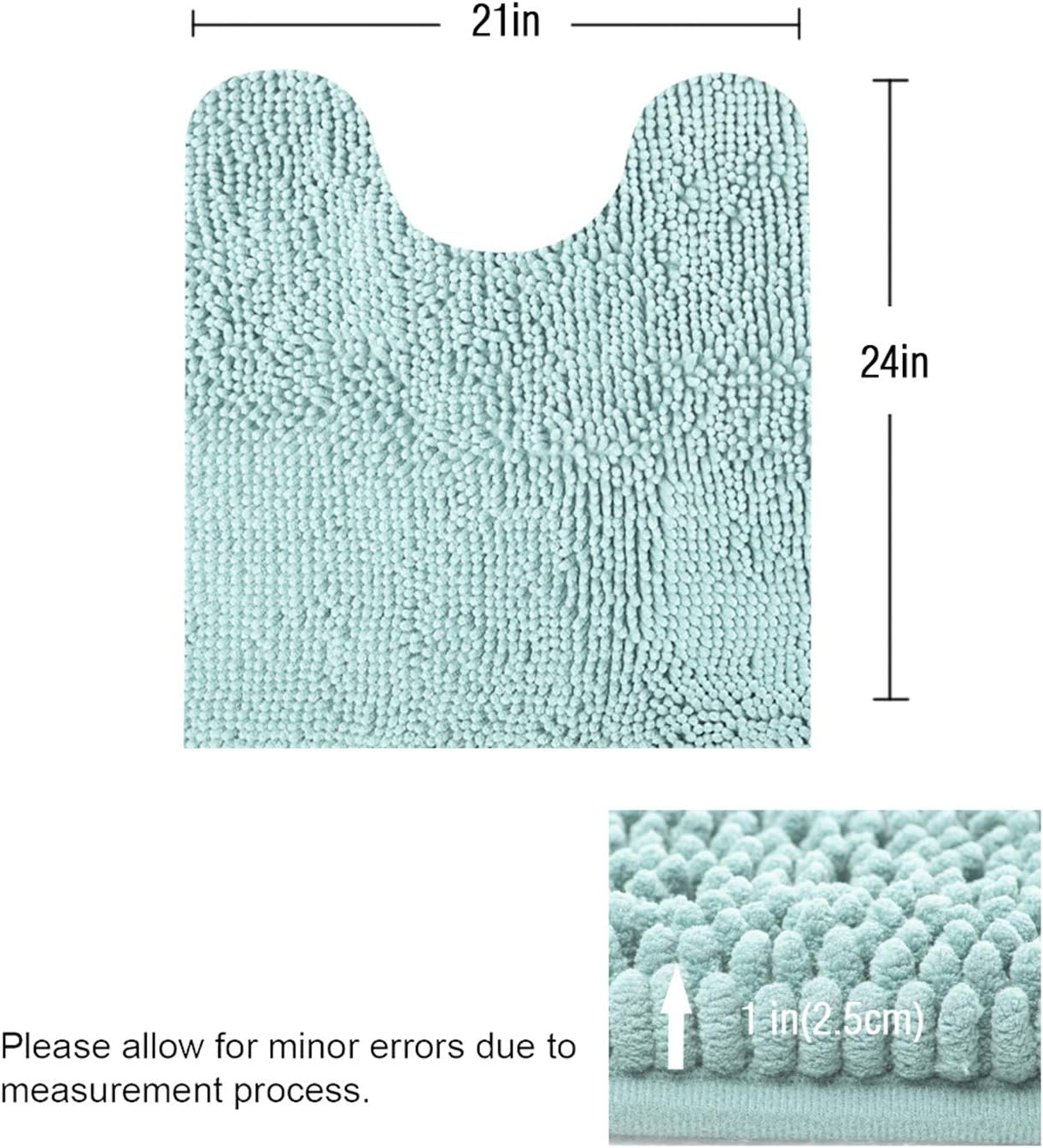 ITSOFT Non-Slip Shaggy Chenille Toilet Contour Bathroom Rug with Water Absorbent, 24 x 21 Inches U-Shaped Spa Blue