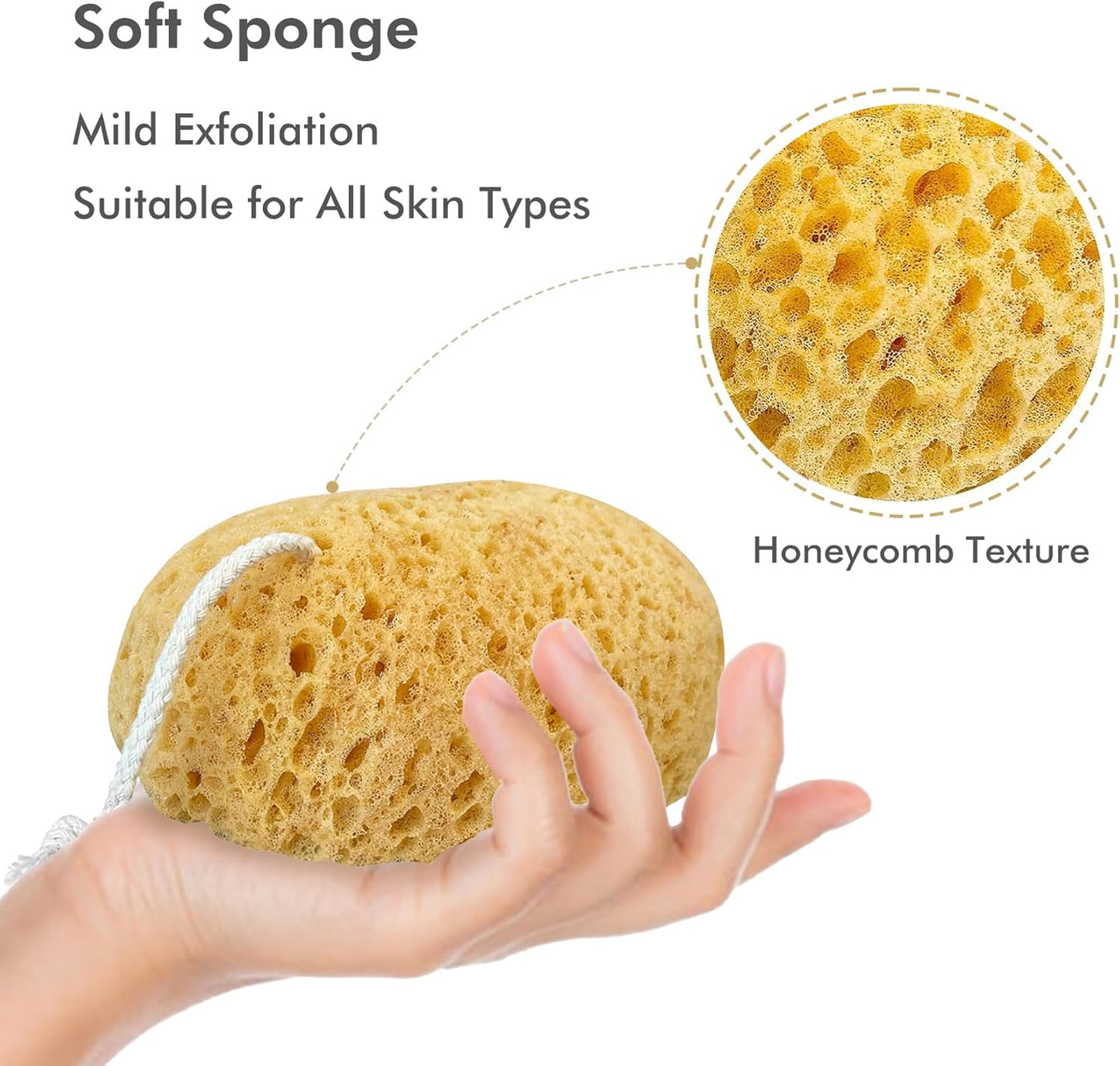 Bath Sponge, 2Pcs Large Shower Sponges for Women Men, Exfoliating Sponge Face Body Puff with Dense Foam for Gentle & Deep Cleansing, Ultra-Soft for Sensitive Dry Skin