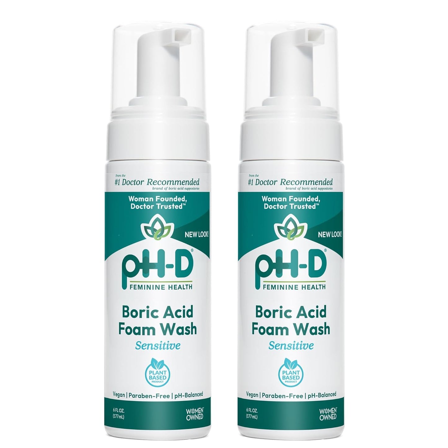 pH-D Feminine Health - Boric Acid Foam Wash - pH-Balanced, Paraben-Free, and Plant-based (Sensitive, 6 Fl Oz (Pack of 2))