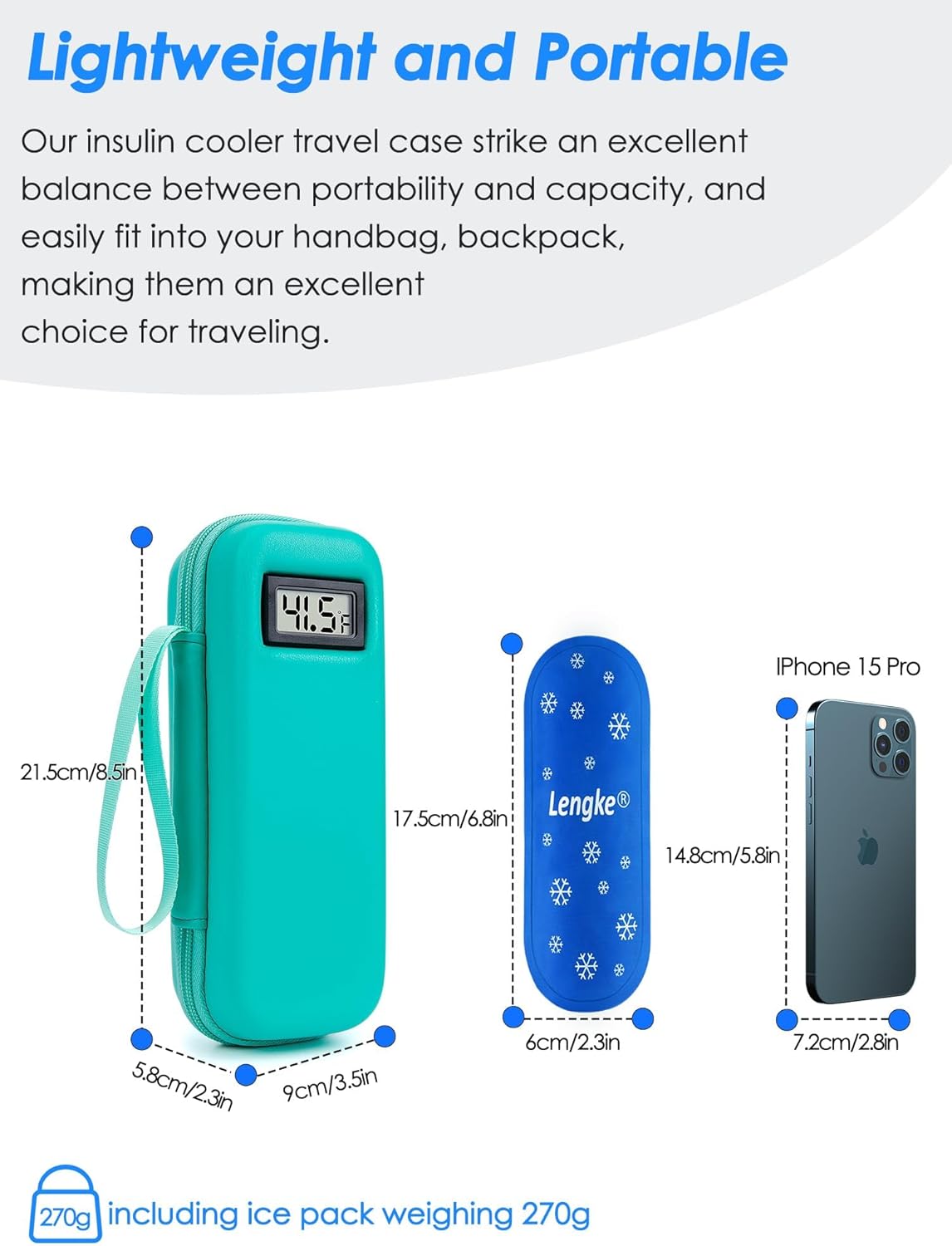 Insulin Cooler Travel Case with Temperature Display, Tsa Approved, Refrigerated Medicine Travel Case with 2 Ice Packs, Insulin Pen & Other Diabetic Supplies Organizer for Trip and Daily