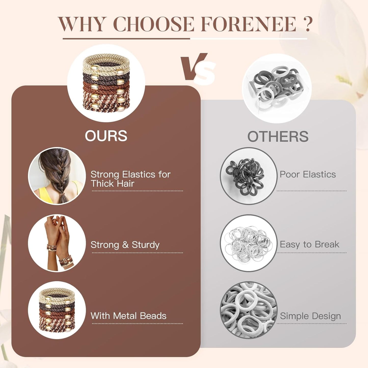 Hair Ties No Damage - 10PCS Ponytail Holders - Elastic Hair Ties for Thick Hair - Braided Hair Bands for Women Girls's Hair - Wood Grain