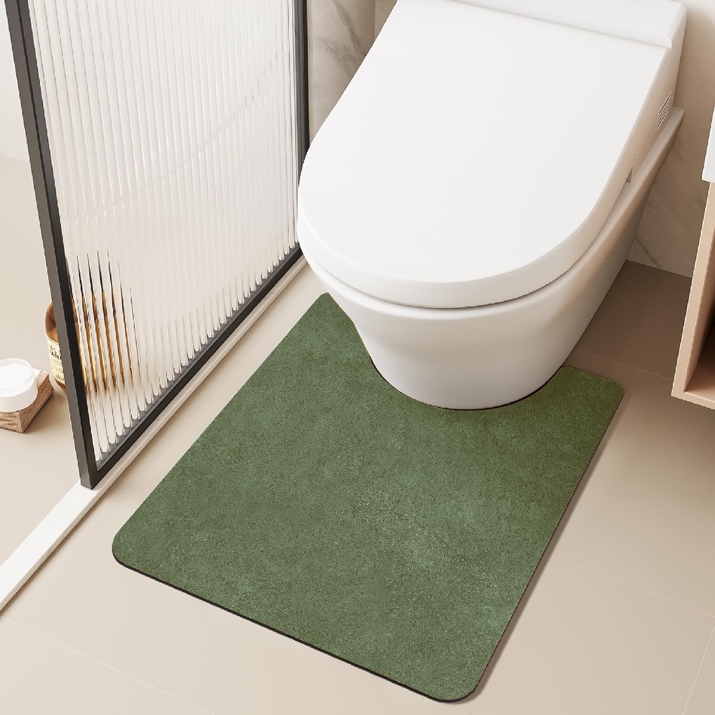 Toilet Rug, Thin Toilet Rugs U Shaped Washable Non Slip Absorbent Quick Dry Low Pile Toilet Mat, 20"x24" U Shape Sage Green