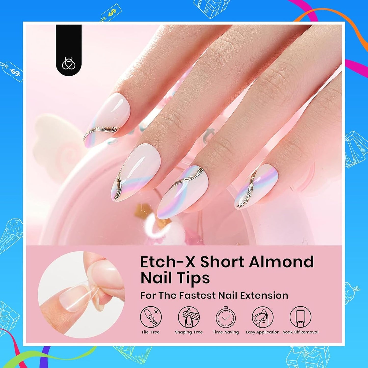Beetles Short Almond Nail Tips: 12 Sizes 288 PCS Half Matte Full Cover Gel Tips Clear Acrylic Gel Nail Tips Almond Shape for DIY Extension