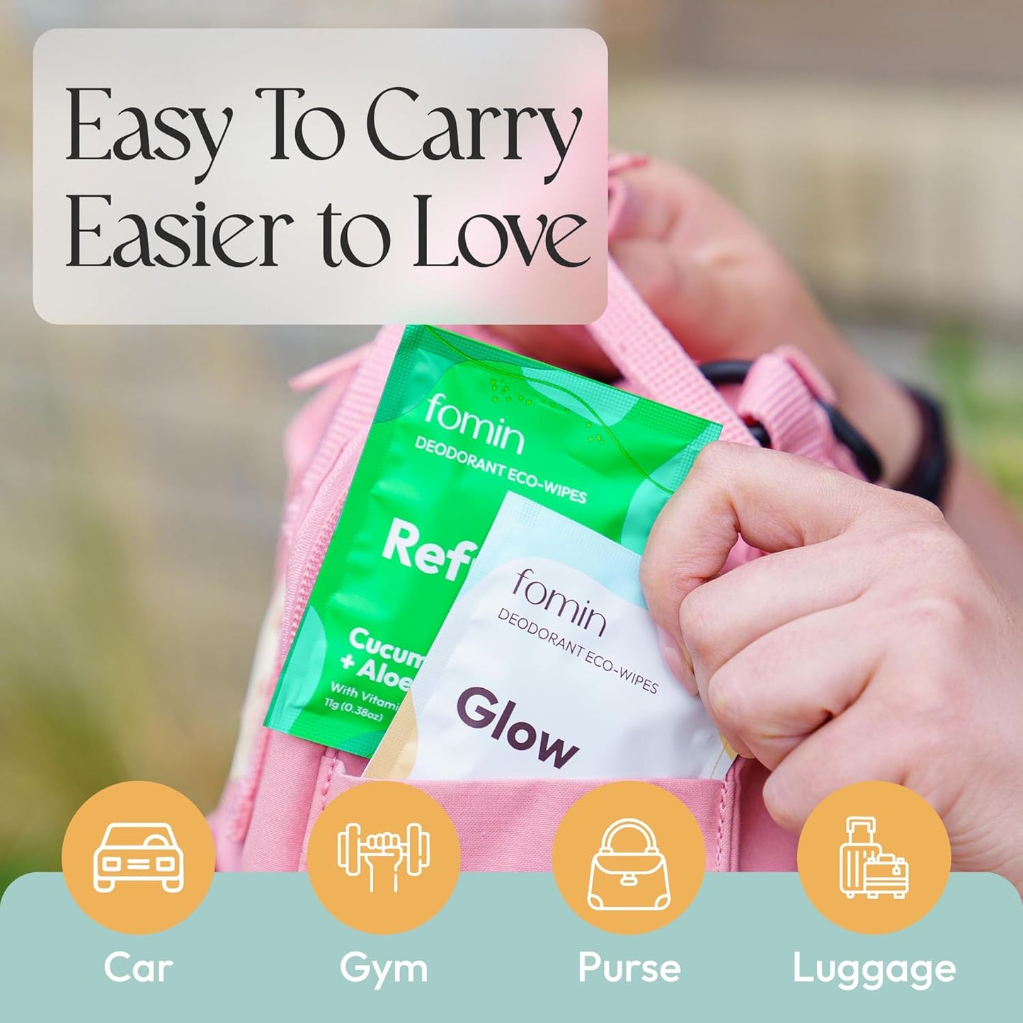 FOMIN Travel Deodorant Wipes - 50 Count - Glowing Coconut and Vanilla - pH Balanced, Hypoallergenic Mini Deodorant Wipes For Women and Men - Plastic-Free, Individually Wrapped Underarm & Body Wipes