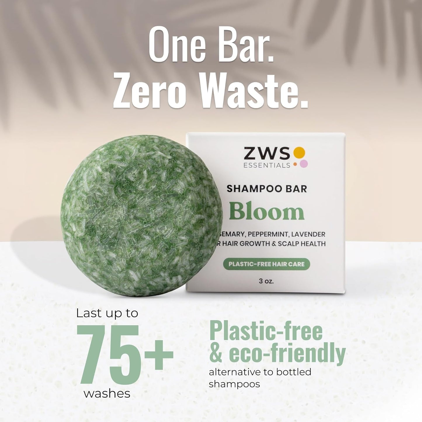 Bloom Shampoo Bar, Vegan Solid Hair Cleanser with Rosemary, Lavender and Peppermint, for Hair Growth and Scalp Health, Zero Waste, Travel-Friendly, Clean Beauty