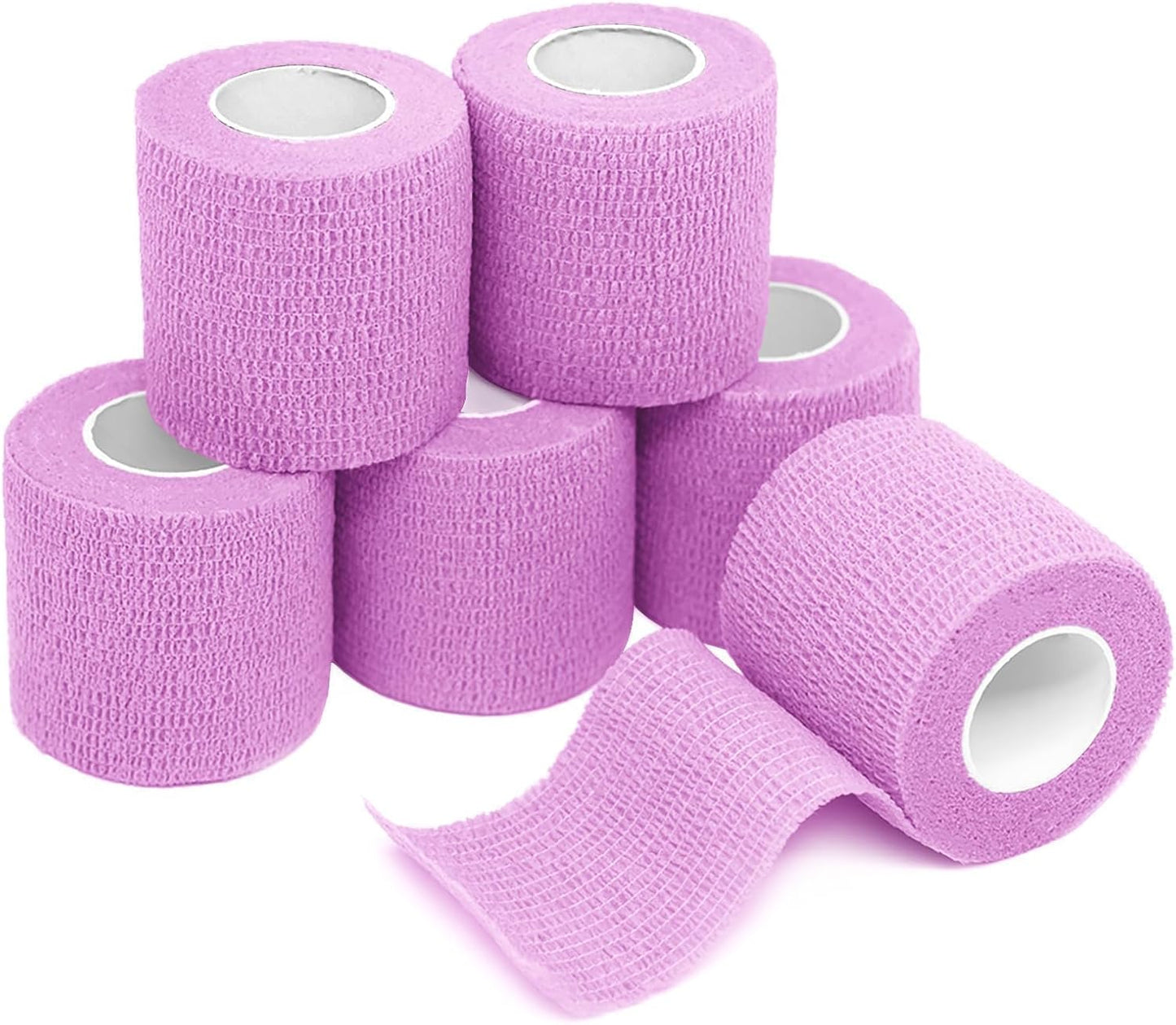 FriCARE Self Adhesive Bandage Wrap, Medical Tape in First Aid Kit, Cohesive Bandages for Wounds Sport Vet, FSA/HSA Eligible, 2 Inches X 5 Yards 6 Rolls, Fluorescent Purple