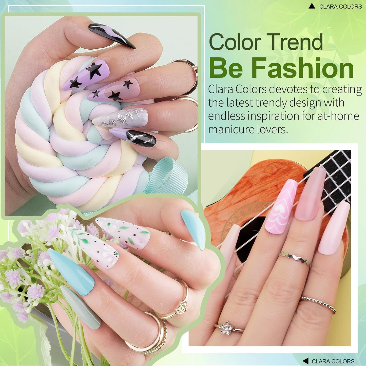 Clara Colors 64 Pcs Gel Nail Polish Kit with UV Light - 60 Colors All Seasons Soak Off Gel Polish Nail Set with Matte/Glossy Base Top Coat Manicure Tools All-In-One Gel Starter Kit Nails Art DIY