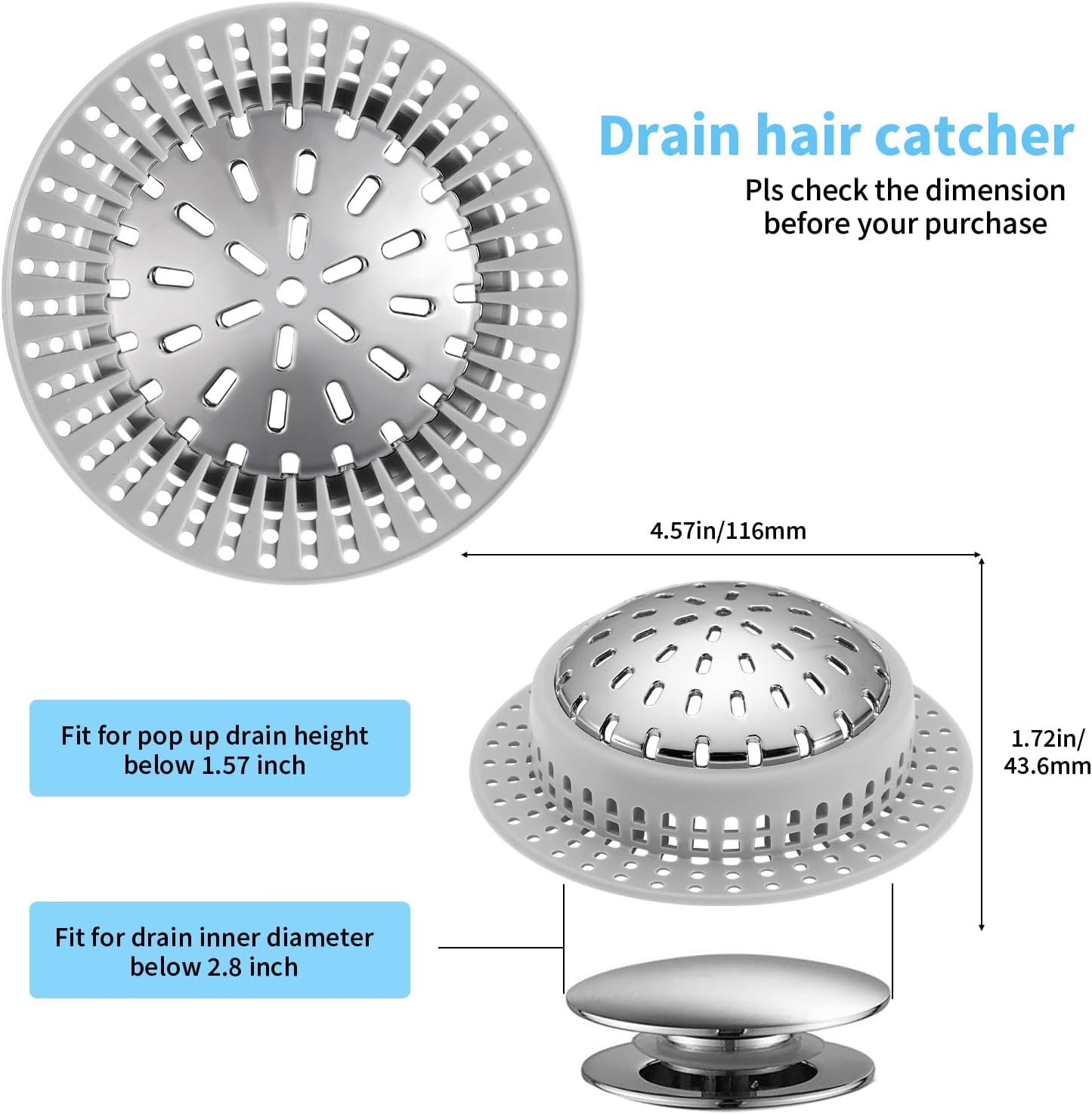 Shower Drain Hair Catcher, Shower Drain Cover, Bathtub Drain Hair Catcher for Pop-Up & Regular Drains