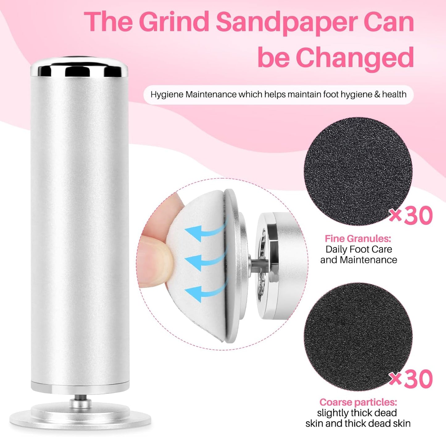 Foot File Callus Remover for Feet: Profesional Pedicure Tool for Summer - Adjustable Speed Electric Foot File Grinder for Skin and Calluses - with 60 Pcs Replacement Sandpaper Disk for Home SPA Salon