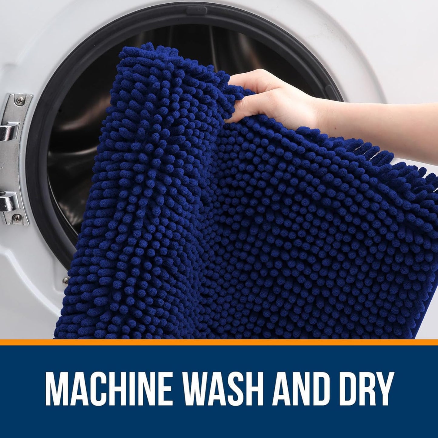 OLANLY Bathroom Rugs 47x32, Extra Soft Absorbent Chenille Bath Rugs, Rubber Backing Quick Dry, Machine Washable Bath Mats for Bathroom Floor, Tub and Shower, Home Decor Accessories, Navy