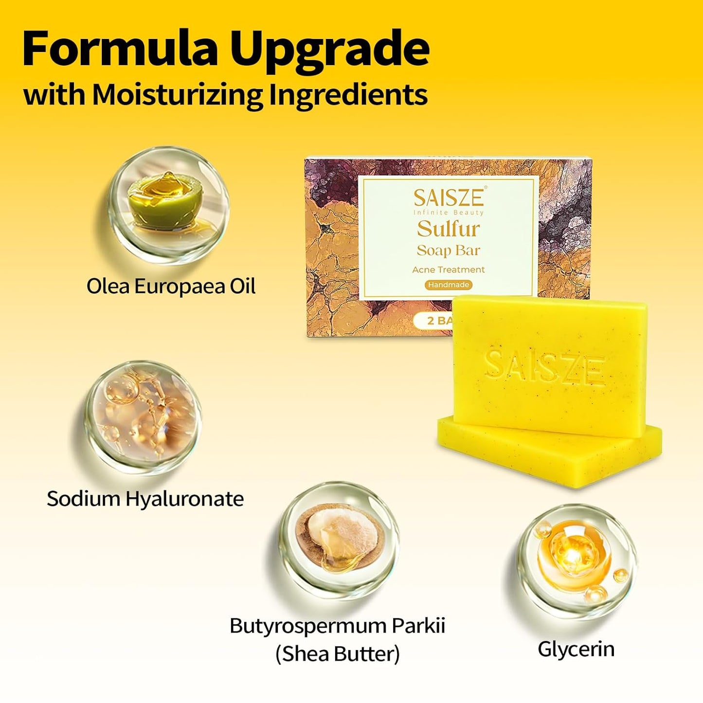 Dead Sea Sulfur Soap Bar Help with Acne and Blackheads, Natural Sulfur Face Wash Bar Keeps Pores Cleaner, Organic Sulphur Soap Bar for Oily Skin and Blemishes, 4 Ounce (Pack of 2)