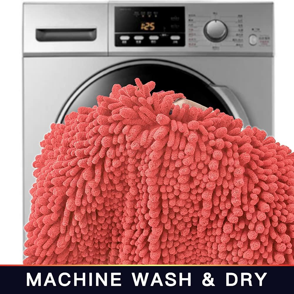 Walensee Bathroom Contour Rug Non Slip Toilet U Shaped Bath Mat (20x24, Coral) Water Absorbent Super Soft Shaggy Chenille Machine Washable Dry Extra Thick Perfect Absorbant Best Plush Carpet