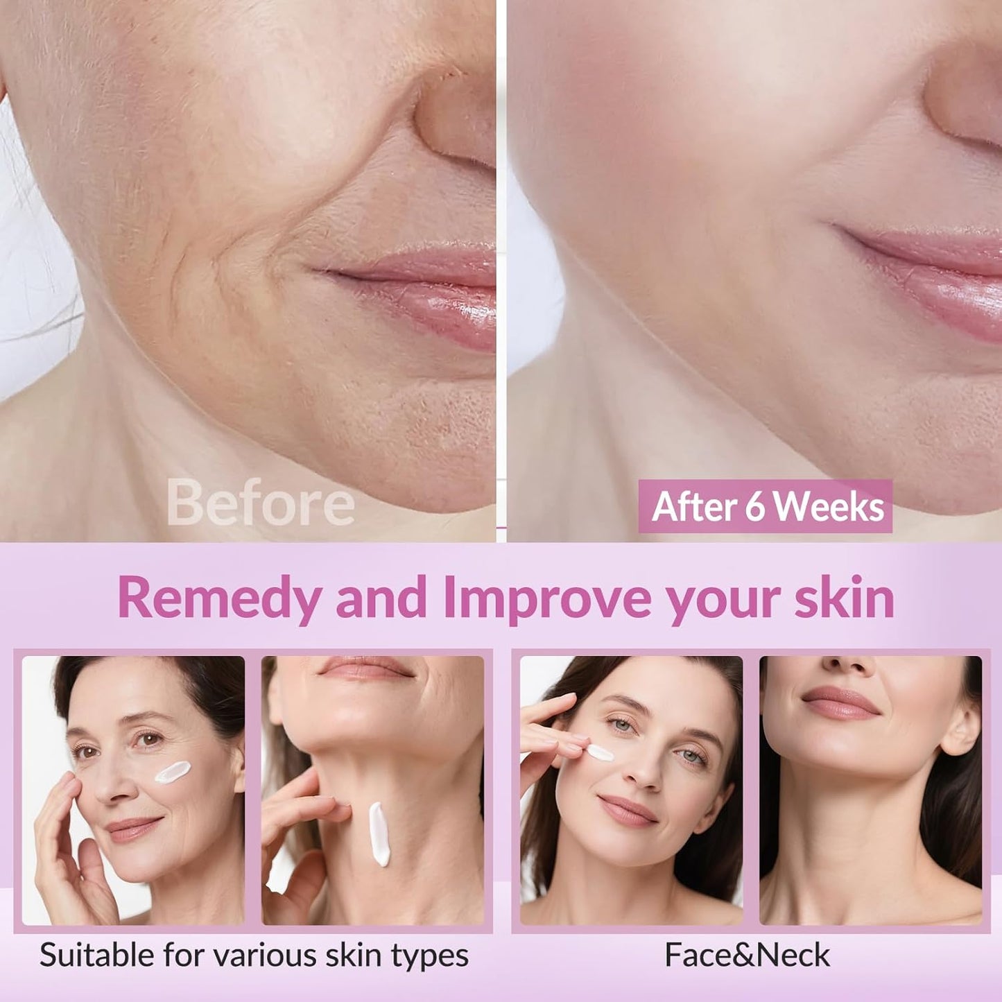 Neck Firming Creams for Tightening and Firming, Moisturizer Face Cream with Collagen, Hyaluronic Acid, Day & Night Anti-Aging Skin Tightening Cream for Neck, Décolleté & Face – 1.7Fl Oz