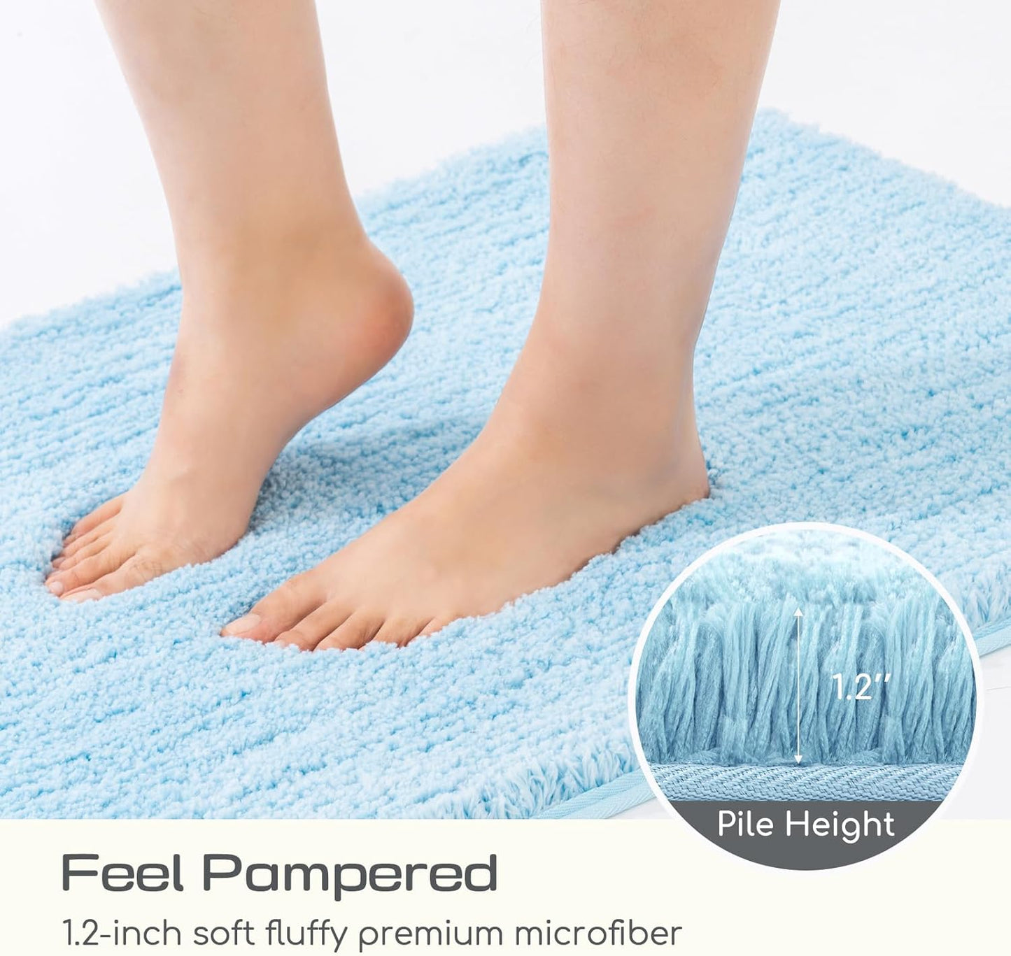 ROSMARUS Shaggy Bath Rugs for Bathroom Non Slip 28" X48", Water Absorbent Extra Long Bath Mat, Soft Shower Mat for Floor & Tub, Fluffy Plush Rug Machine Washable, Blue