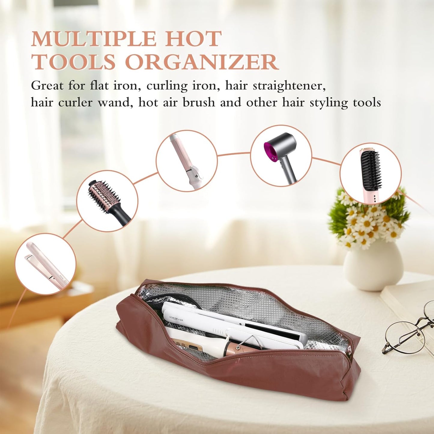 Professional Hot Hair Tools Organizer Bag Portable Travel Heat Resistant Storage Case Pouch for Curling Irons, Flat Irons, Hair Straightener and Styling Tools(17.7" x 3.2"x 3.2")