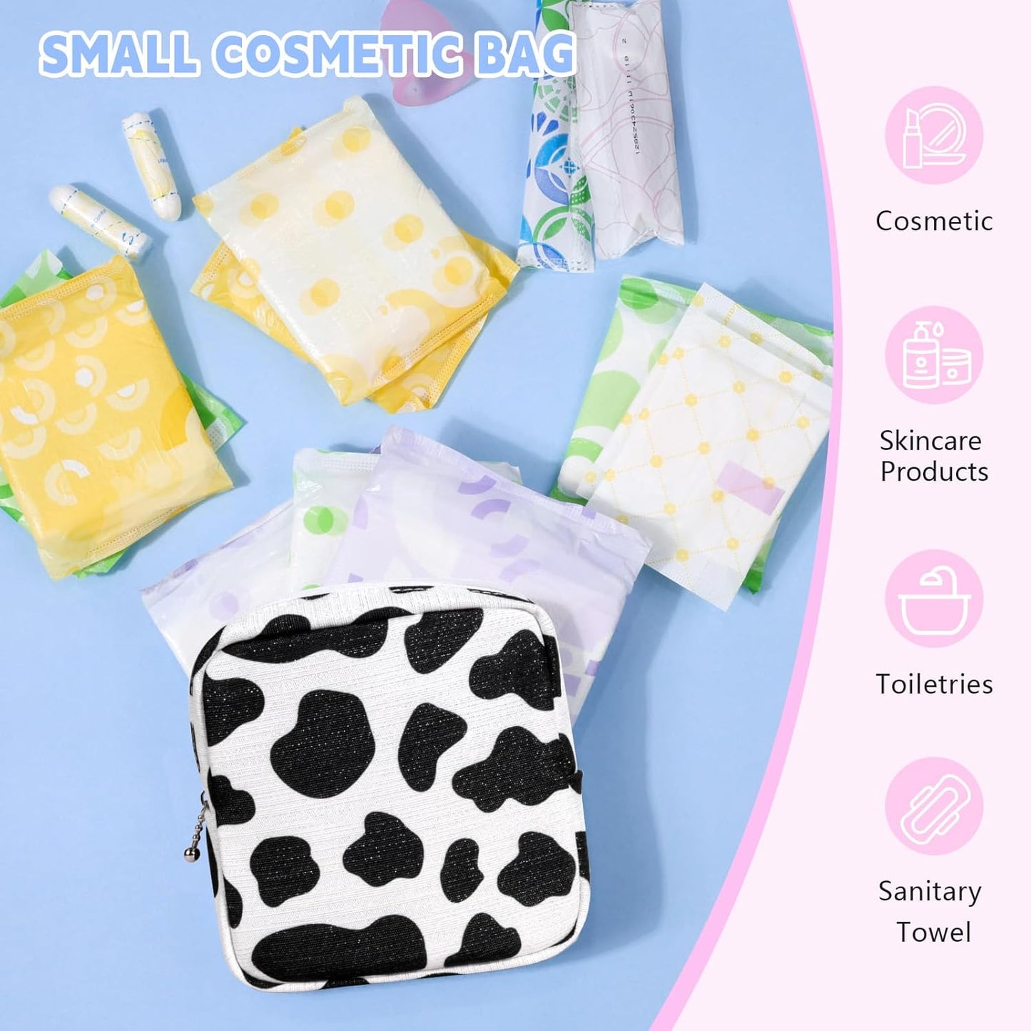 Period Bag for Teen Girls, Canvas Sanitary Napkin Storage Bag with Zipper, Portable Menstrual Pad Bag Tampon Holder for Purse