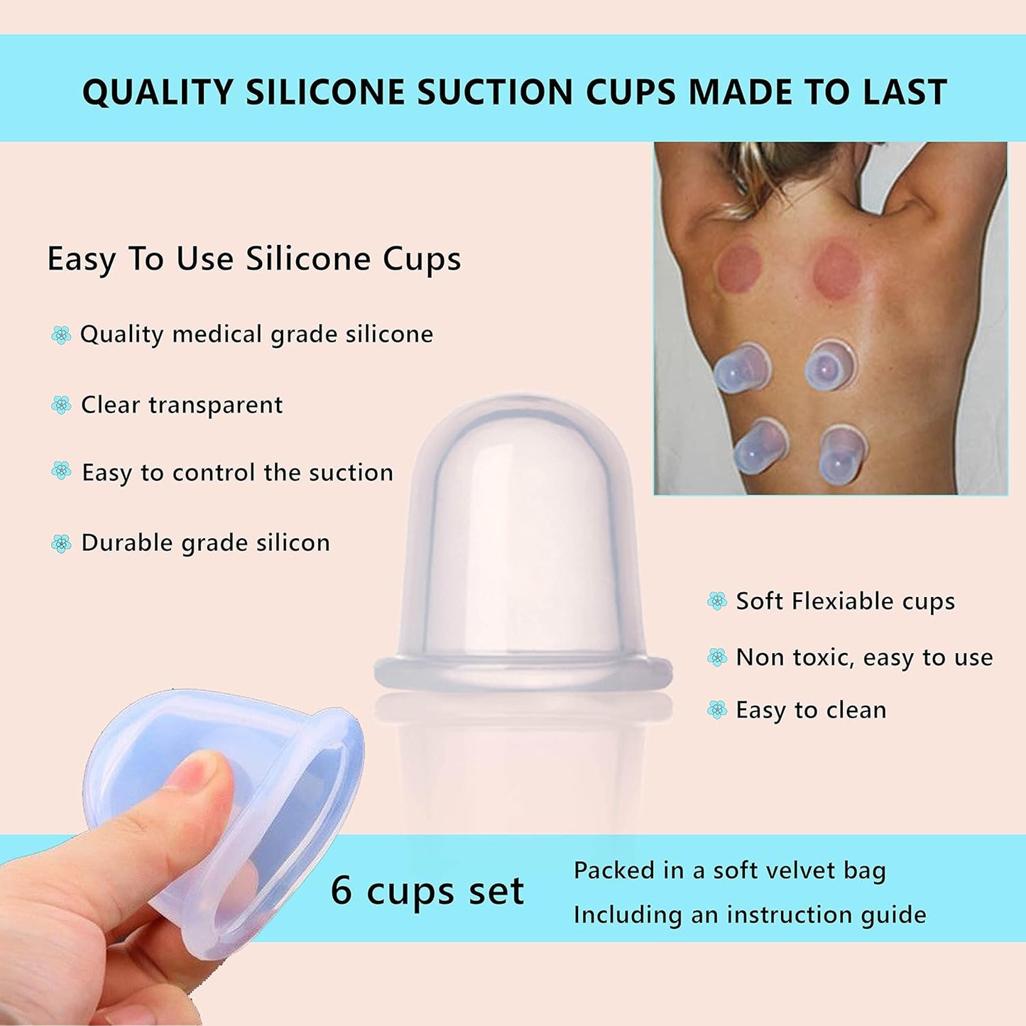 Cupping Kit for Massage Therapy - by DoSensePro 8 Silicone Massage Cups for Arthritis Relief, Pain Reduction, Anti-Aging & Cellulite Treatment - Cupping Set Massage Therapy Cups (2XL, 4L, 2M)