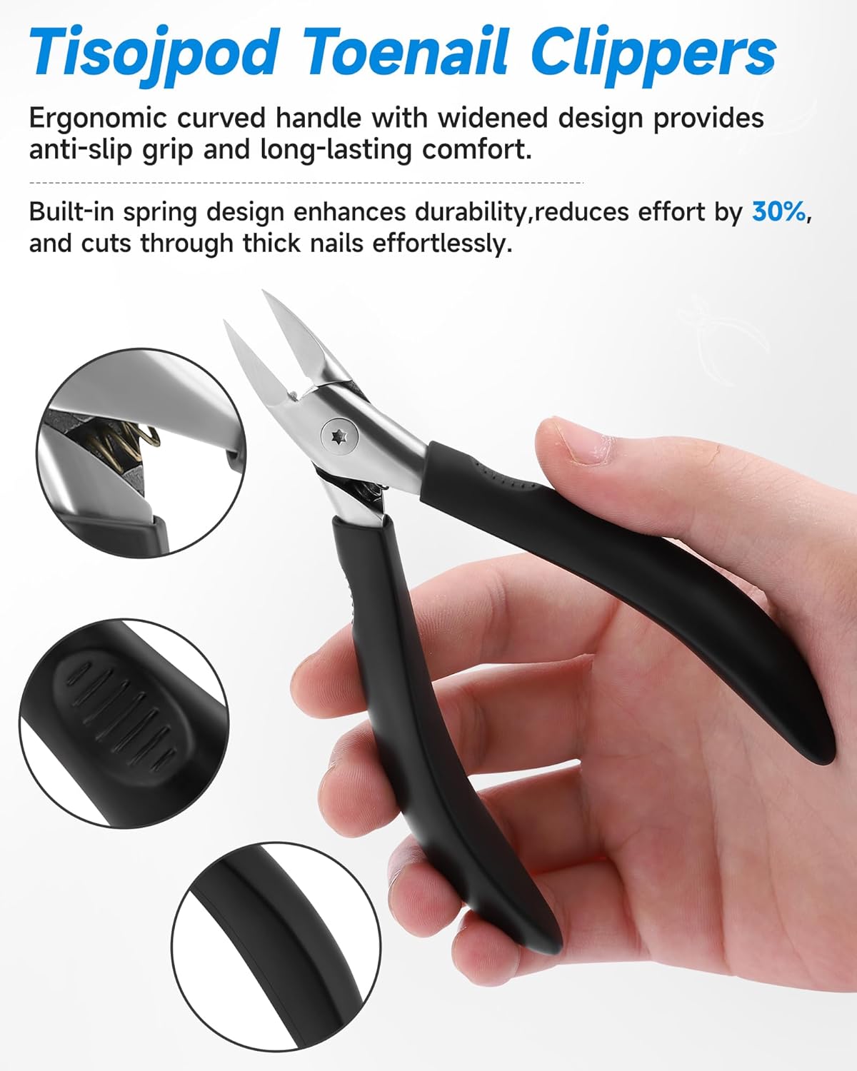 Nail Clippers,Toenail Clipper for Ingrown or Thick Toe Nails,Fingernail Clipper for Men Women Seniors with Stainless Steel Straight Blade Soft Handle Nail Cutter Black