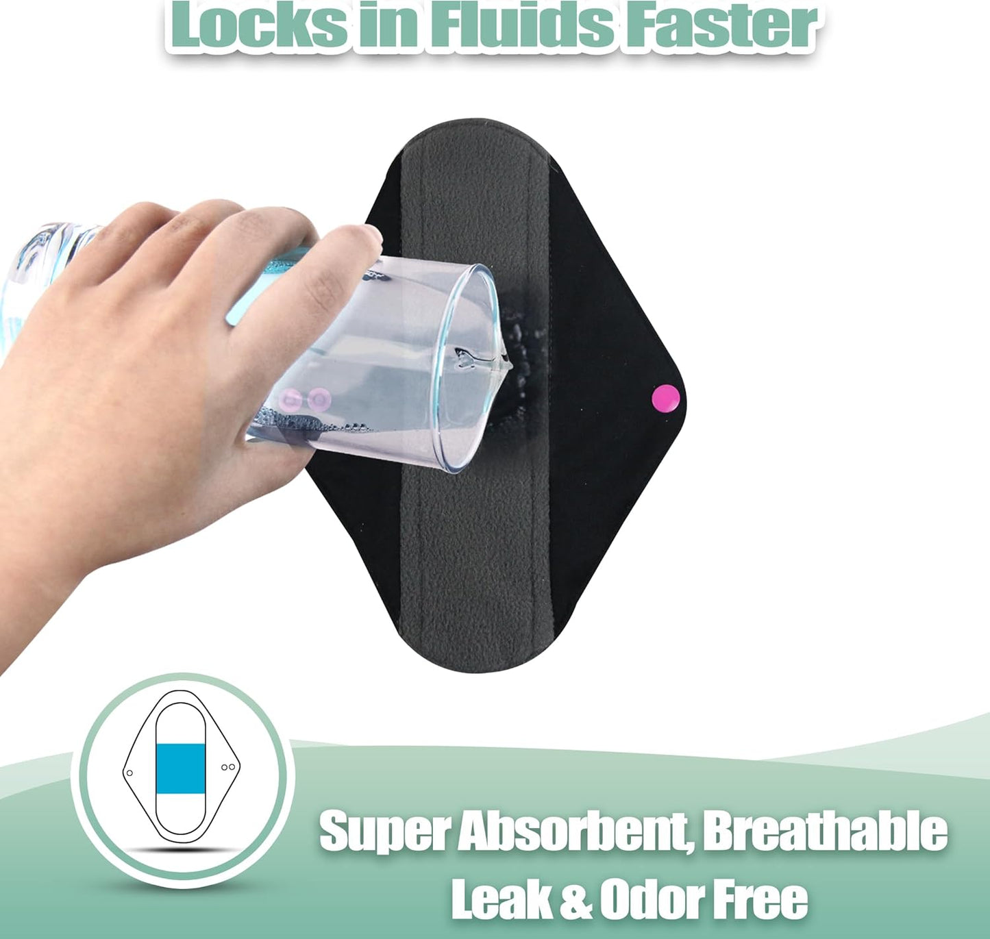 wegreeco Charcoal Reusable Menstrual Pads - Reusable Sanitary Pads | Panty Liners | Soft Cloth Menstrual - 6 Pack with 1 Cloth Mini Wet Bag (Starter Kit Set, Mix Size, Black)