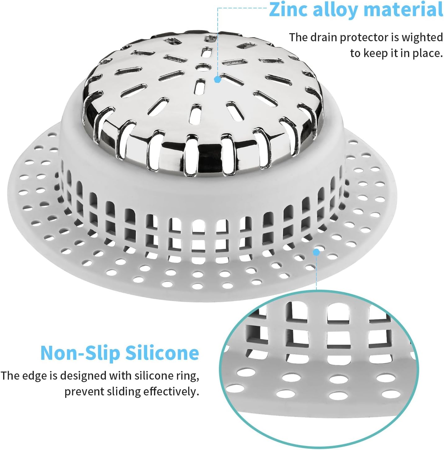 Shower Drain Hair Catcher, Shower Drain Cover, Bathtub Drain Hair Catcher for Pop-Up & Regular Drains (Top Small)