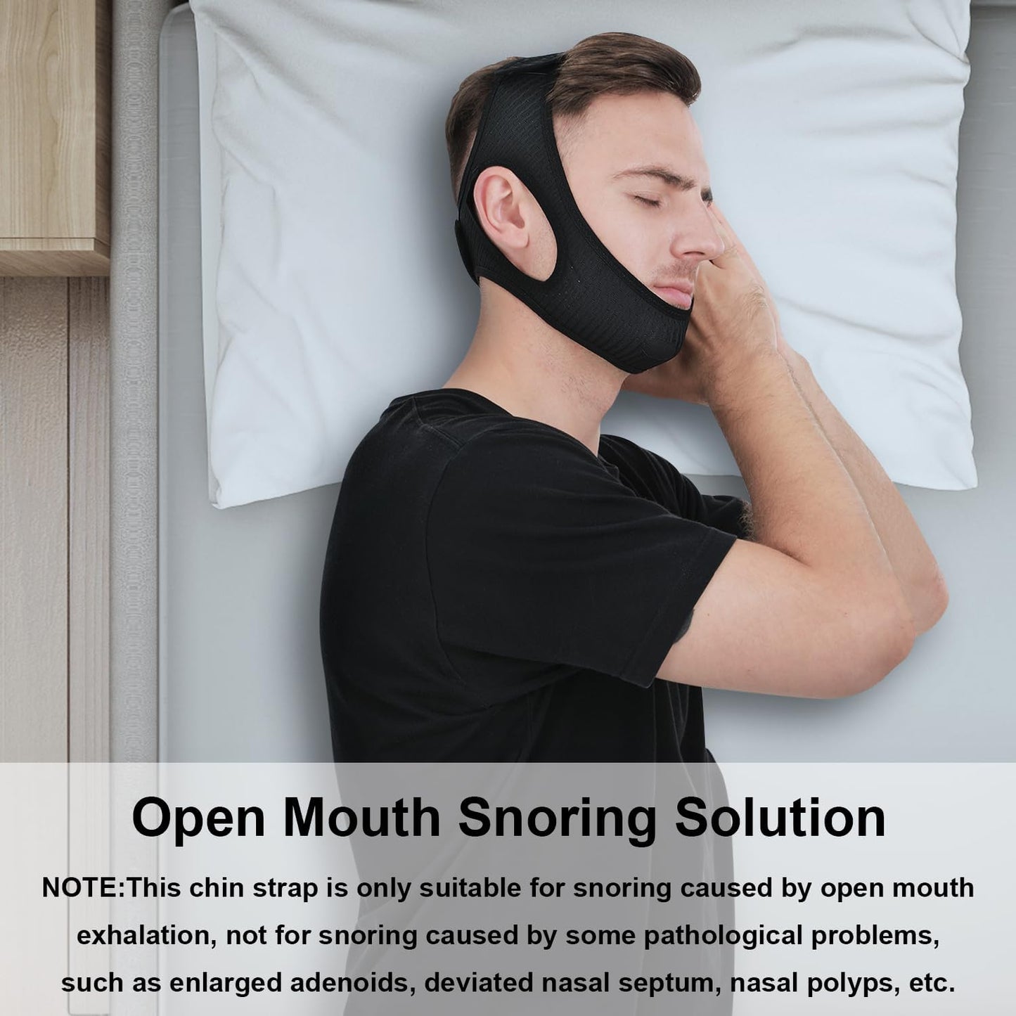 Anti Snore Chin Strap [Upgraded], Vosaro Snoring Solution Effective Anti Snore Device, Adjustable and Breathable Stop Snoring Head Band for Men Women, Black
