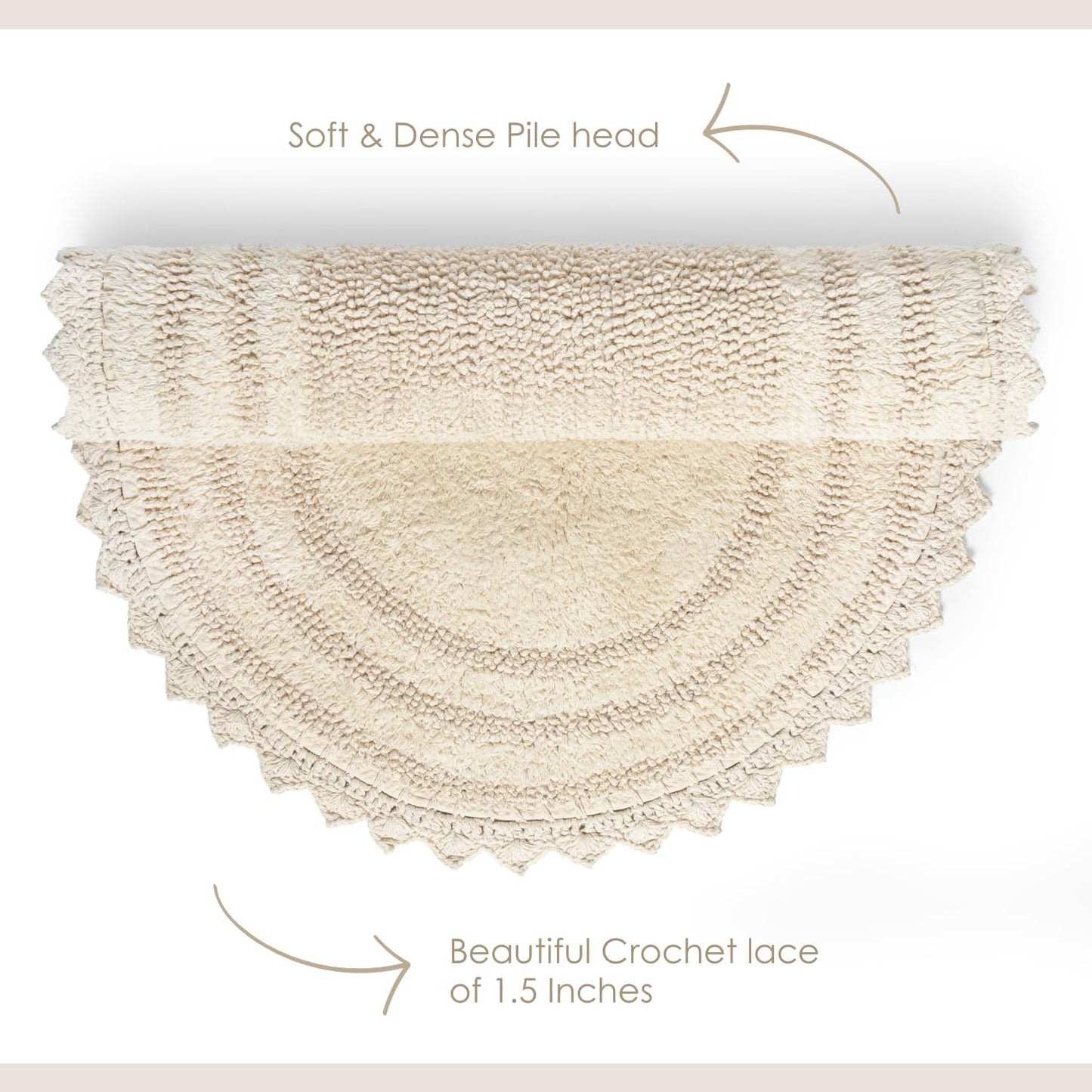 RAJRANG Bathroom Mat for Kitchen and Spa with Crochet Pattern Cotton Absorbent Soft Reversible Woven Bath Rug Shortbread Oval 34x21 Inches