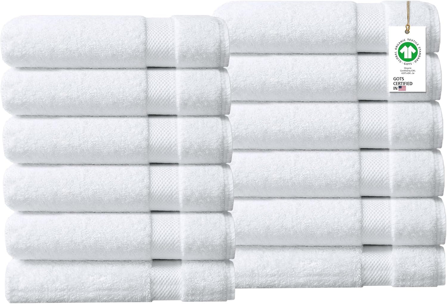 Delara 100% Organic Cotton Towels 650 GSM Plush Feather Touch Quick Dry Bath Towel, Pack of 12 GOTS Certified, Oeko-Tex Green Certified, Organic Cotton Bath Towel, 30"X58"