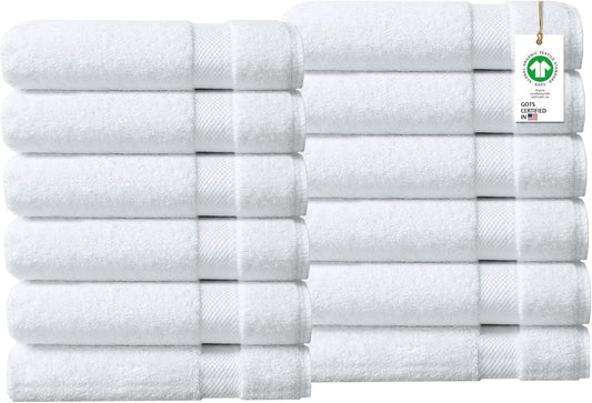 Delara 100% Organic Cotton Towels 650 GSM Plush Feather Touch Quick Dry Bath Towel, Pack of 12 GOTS Certified, Oeko-Tex Green Certified, Organic Cotton Bath Towel, 30"X58"